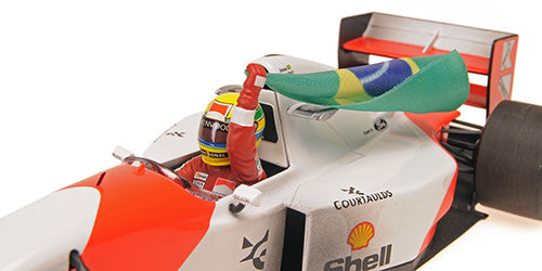 Miniatura Fórmula 1 McLaren Ford MP4/8 - Ayrton Senna - GP Europa 1993 (Com Bandeira) 25cm